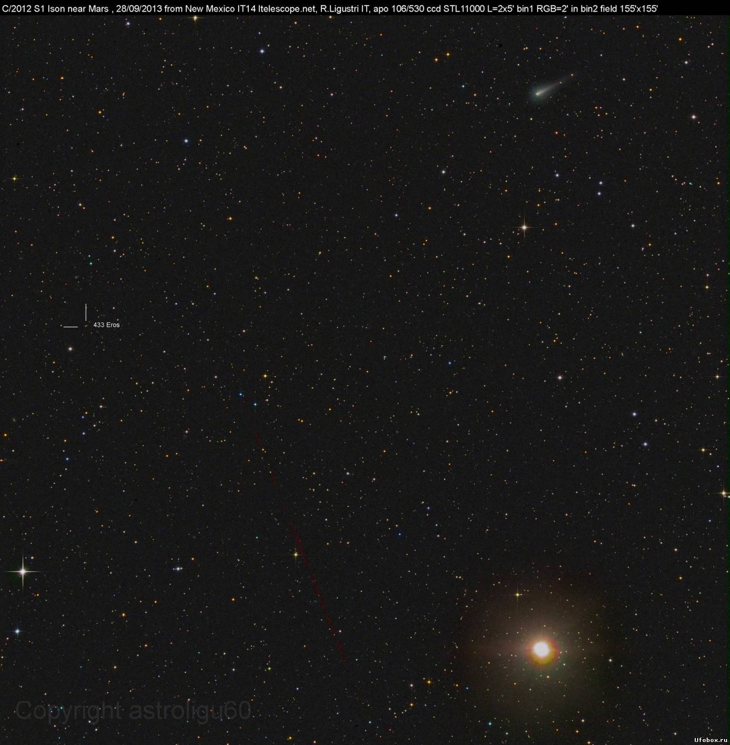 Комета ISON и Марс на одном фото